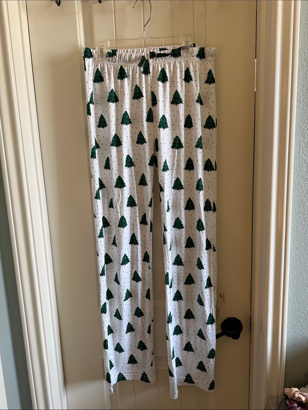 Women's White Pajama Pants with Green Tree Print